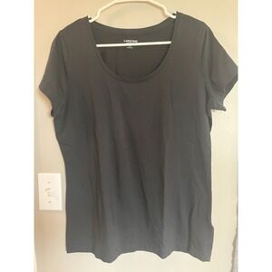 Lands End Top Womens Black L Shaped Fit T-Shirt Scoop Neck Short Sleeve‎ Solid